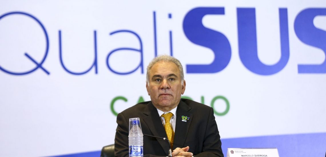 O ministro da Saúde, Marcelo Queiroga, durante o lançamento do Programa de Qualidade na Assistência Cardiovascular, o QualiSUS Cardio, no Palácio Itamaraty.